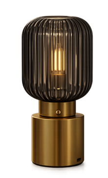 Ribbed Glass & Gold Rechargeable Lamp
